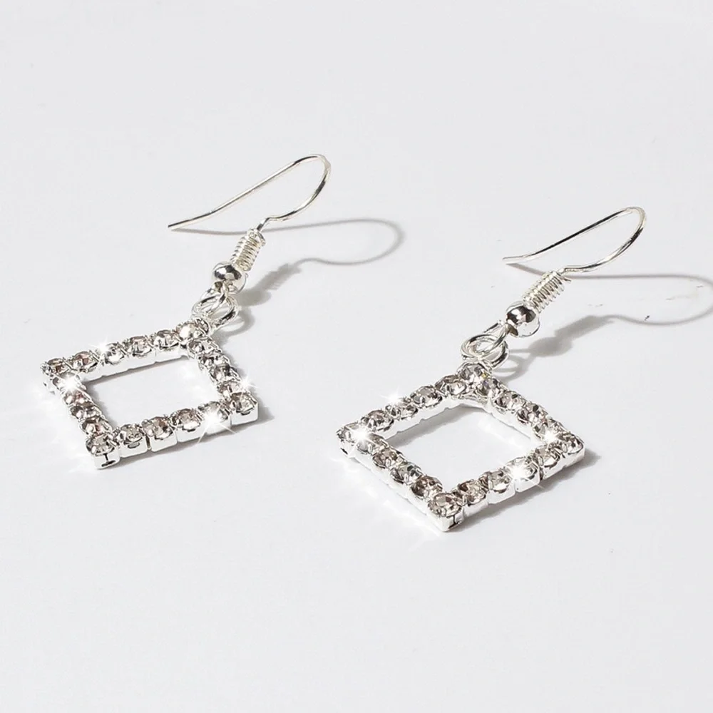 Any 3/$25! Silver Crystal Pave Rhombus Drop Earrings - Picture 2 of 5